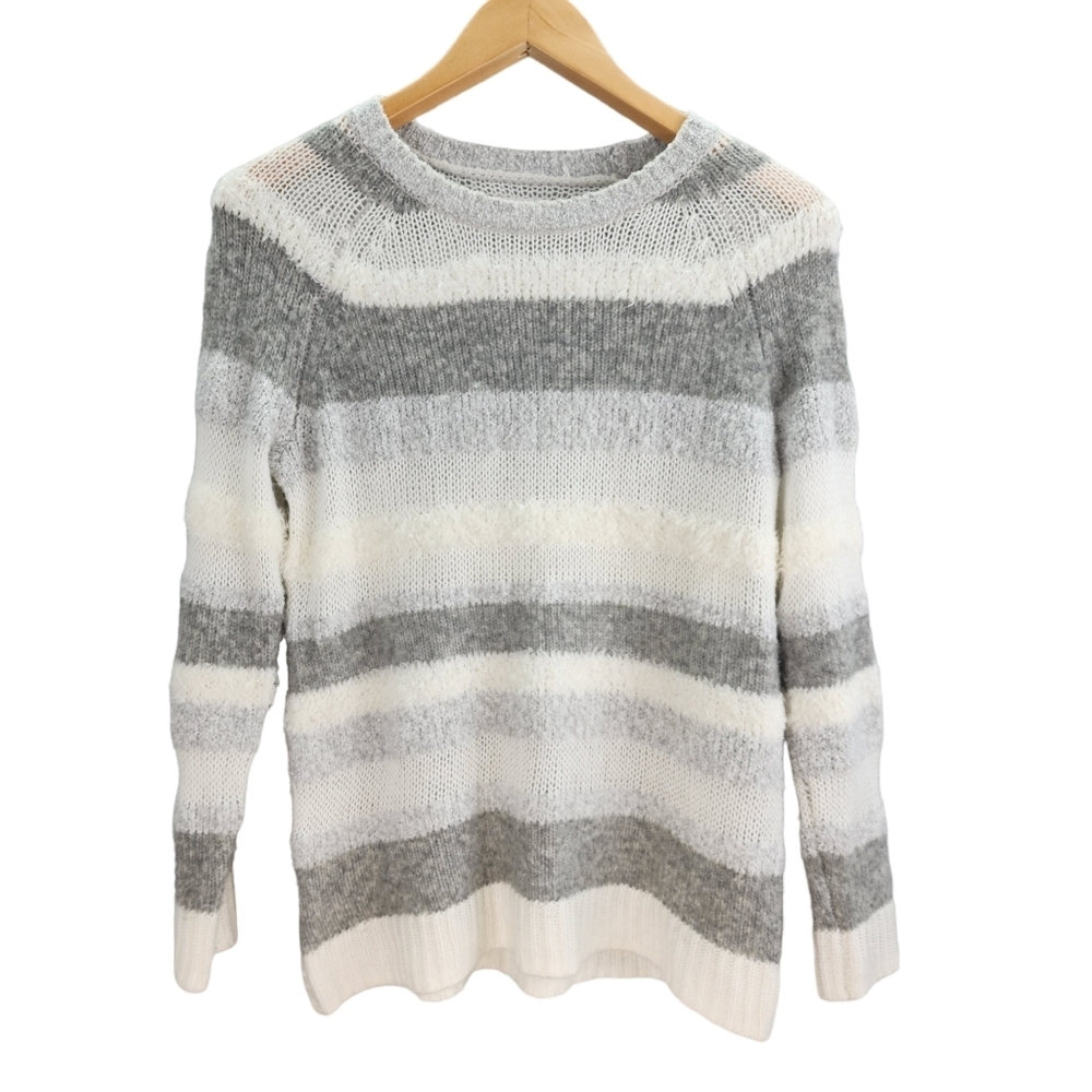 Lou & Grey Pullover Sweater Gray & White Stripe XS
